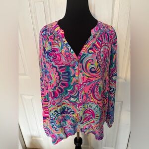Lilly Pulitzer XL Elsa Top Psychedelic Sunshine Colorful Beautiful RARE Blouse